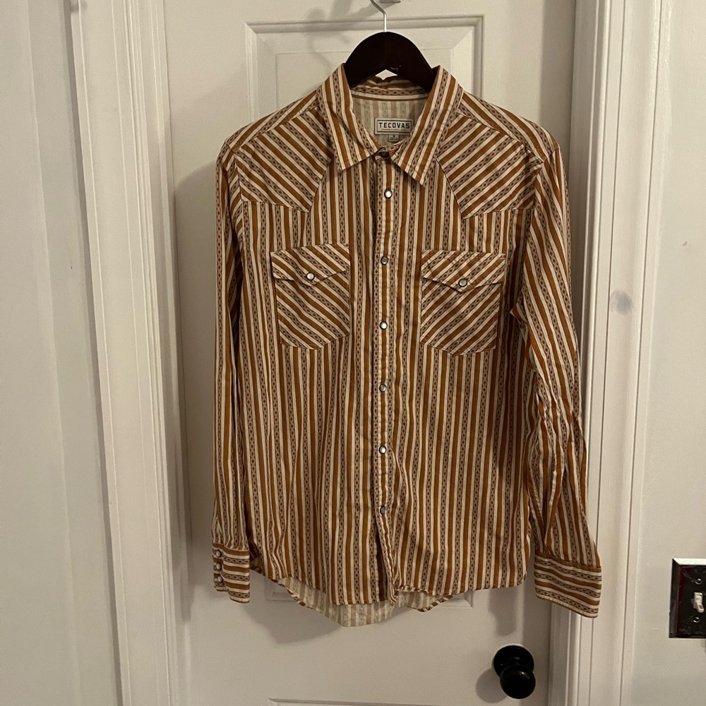Tecovas Men’s Striped Pearl‎ Snap Shirt Sz M (21×29)